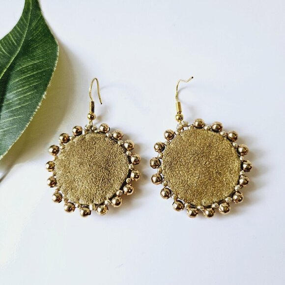 2/$27 | Gold Shield Beaded Indigenous Hoop Earrings | Handmade Native American - Picture 4 of 5